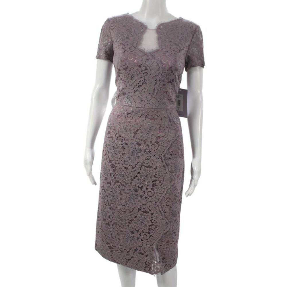 JS Collections Women Sheath Dress Purple Floral Short Sleeve Size 2